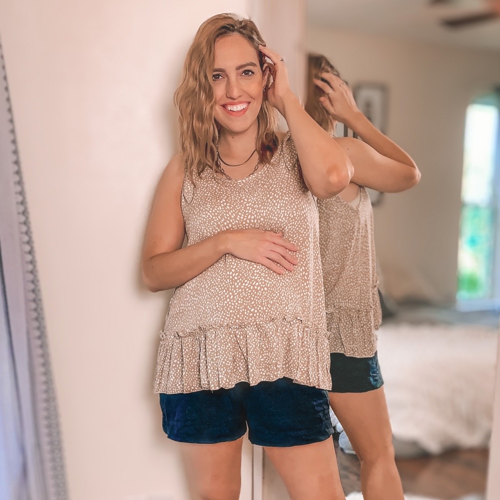 PinkBlush Maternity Taupe Dot Ruffle Top - Small